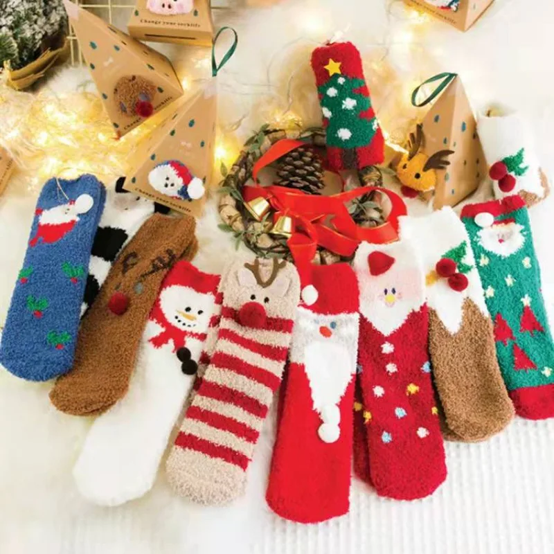

5-8 Years Old Children's Christmas Socks Coral Velvet Thick Warm Floor Socks Christmas Socks Children's Socks Gift Children Home