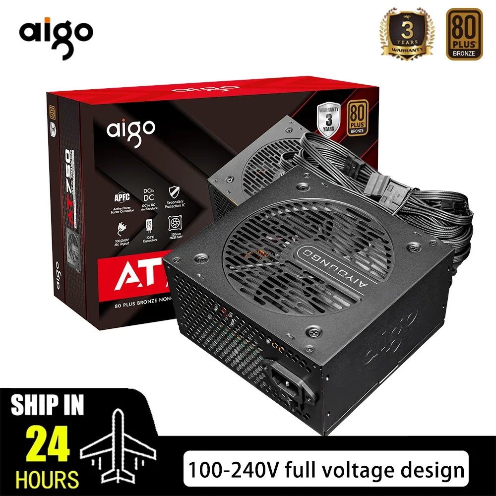 AIGO блок питания AT 550W 650W 750W, вентилятор 120мм, ПК, напряжение 100 240V полный диапазон, дизайн 80Plus, ATX, настольный компьютер Desktop, Diy, игровой Gamer, компьютер Fonte PSU — изображение 2