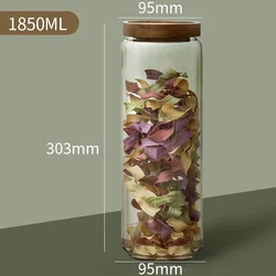 Elegant Glass Canister with Wood Lid - Airtight Kitchen Storage Jar for Grains, Coffee, Tea, and Candy (E)
