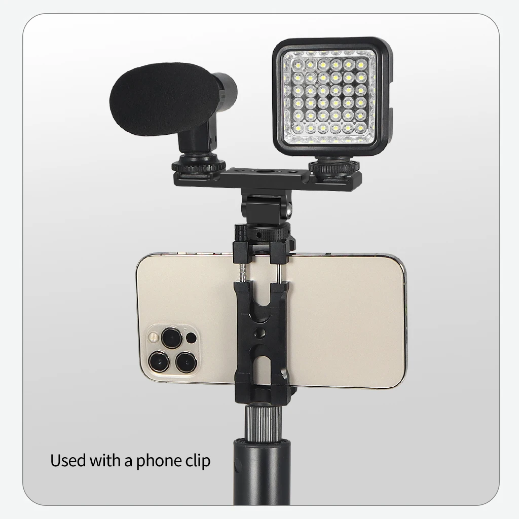 Double Cold Shoe Adapter 1/4 ARRI Mount Extension Bar 360 Rotatable Bracket for