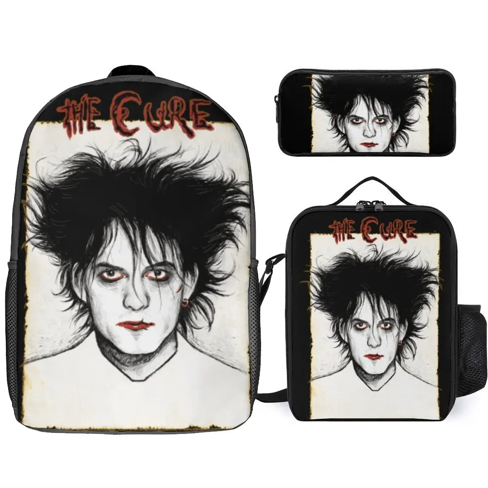 

3 in 1 Set 17 Inch Backpack Lunch Bag Pen Bag The Cure Robert Smith 9 Durable Infantry Pack Cosy Sports Activities Premium