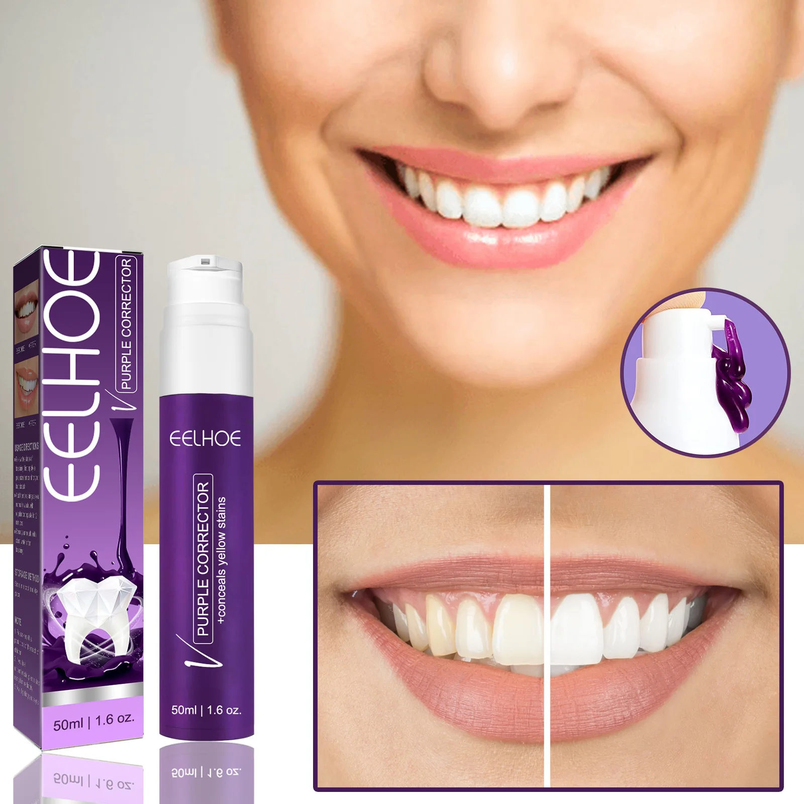 

V34 Purple Toothpaste Tooth Stain Removal Anti-Pigment Precipitation Yellow Teeth Clean Bright White Tooth Whitening 50ml