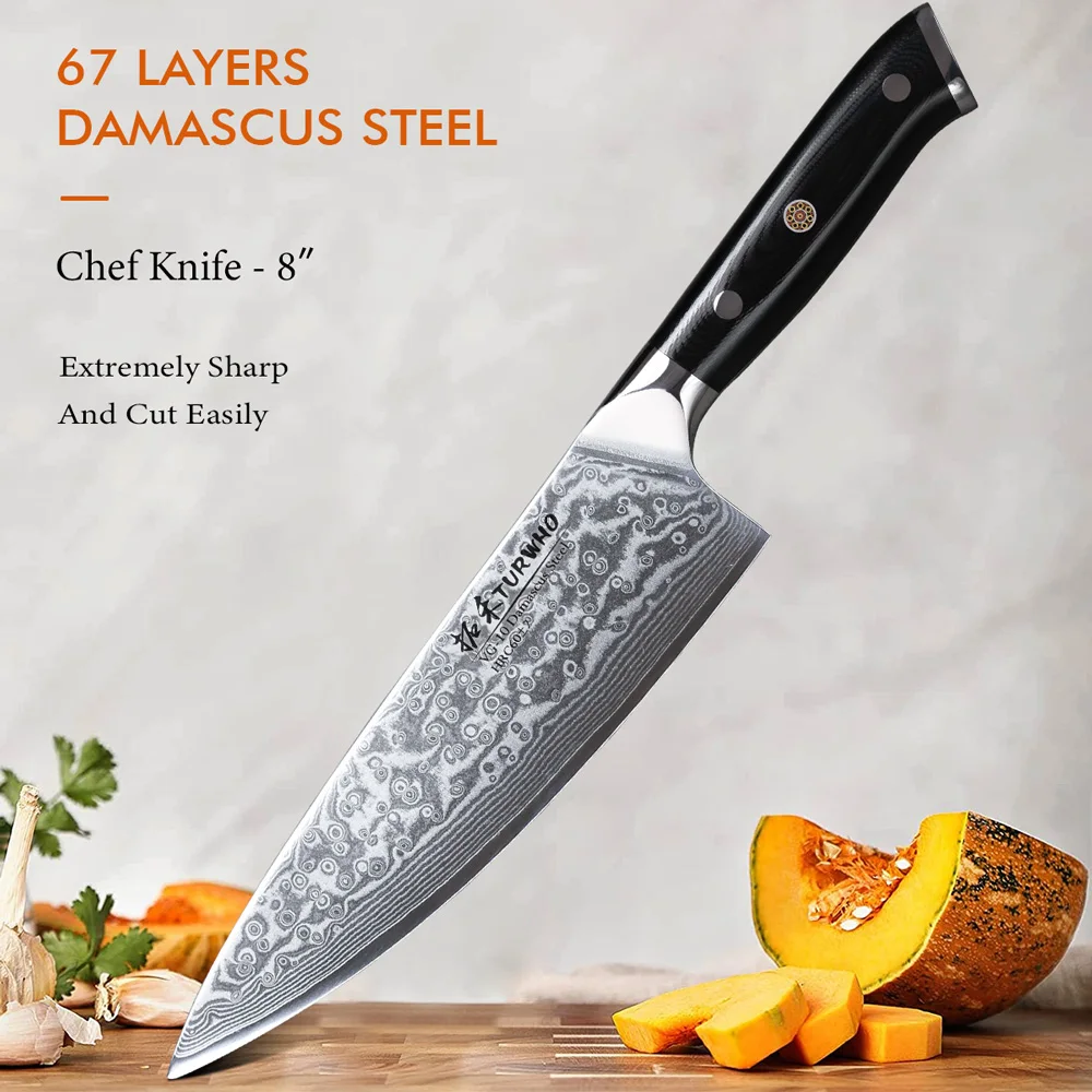 

TURWHO 8 Inch Professional Chef's Knives Japanese 67 Layer Damascus Steel VG10 Core Super Sharp Meat and Fruit Kitchen Knife