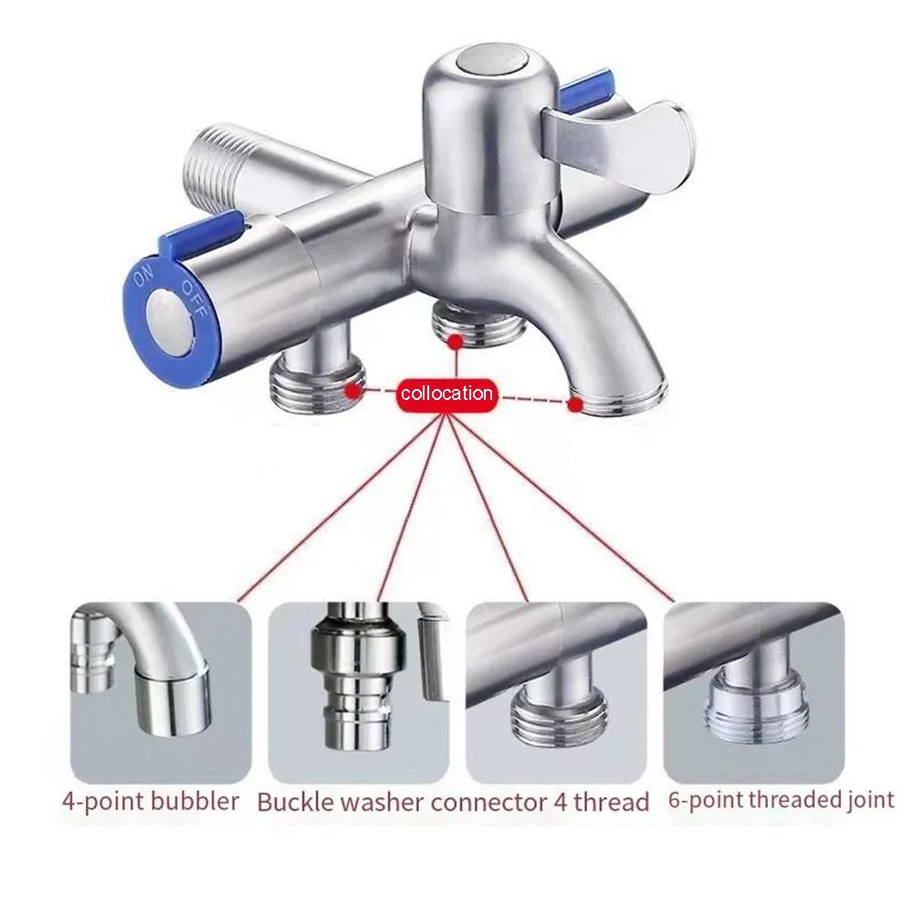 Bathroom Faucet Double Handle Dual Control Stainless Steel Cold Water Faucets Washing Machine Faucet Triangle Valves bathroom faucet washing machine faucet water tap faucet