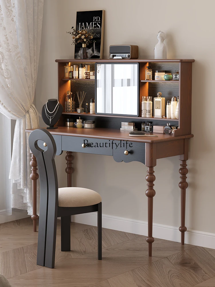

American Style French Style Retro Master Bedroom Red Oak Dressing Table Storage Cabinet Desk