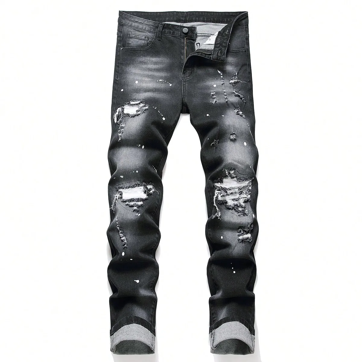 Masculino-rachado-azul-plissado-patch-biker-jeans-streetwear-buracos ...