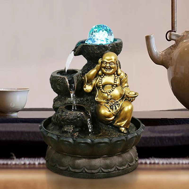 Water Sound Relaxation Tabletop Fountain, Zen Buddha Statue Wealth