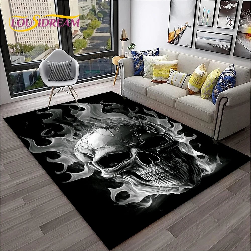 3D Gothic Horror Skull Carpet Rug for Home Living Room Bedroom Sofa Playroom Doormat Decor,Kid Game Area Rug Non-slip Floor Mat