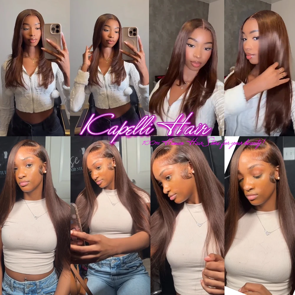 Straight Hair Bundles with Frontal and Closure Brown Human Hair Weave Bundles 4X4 13X4 Remy Extension human hair bundles