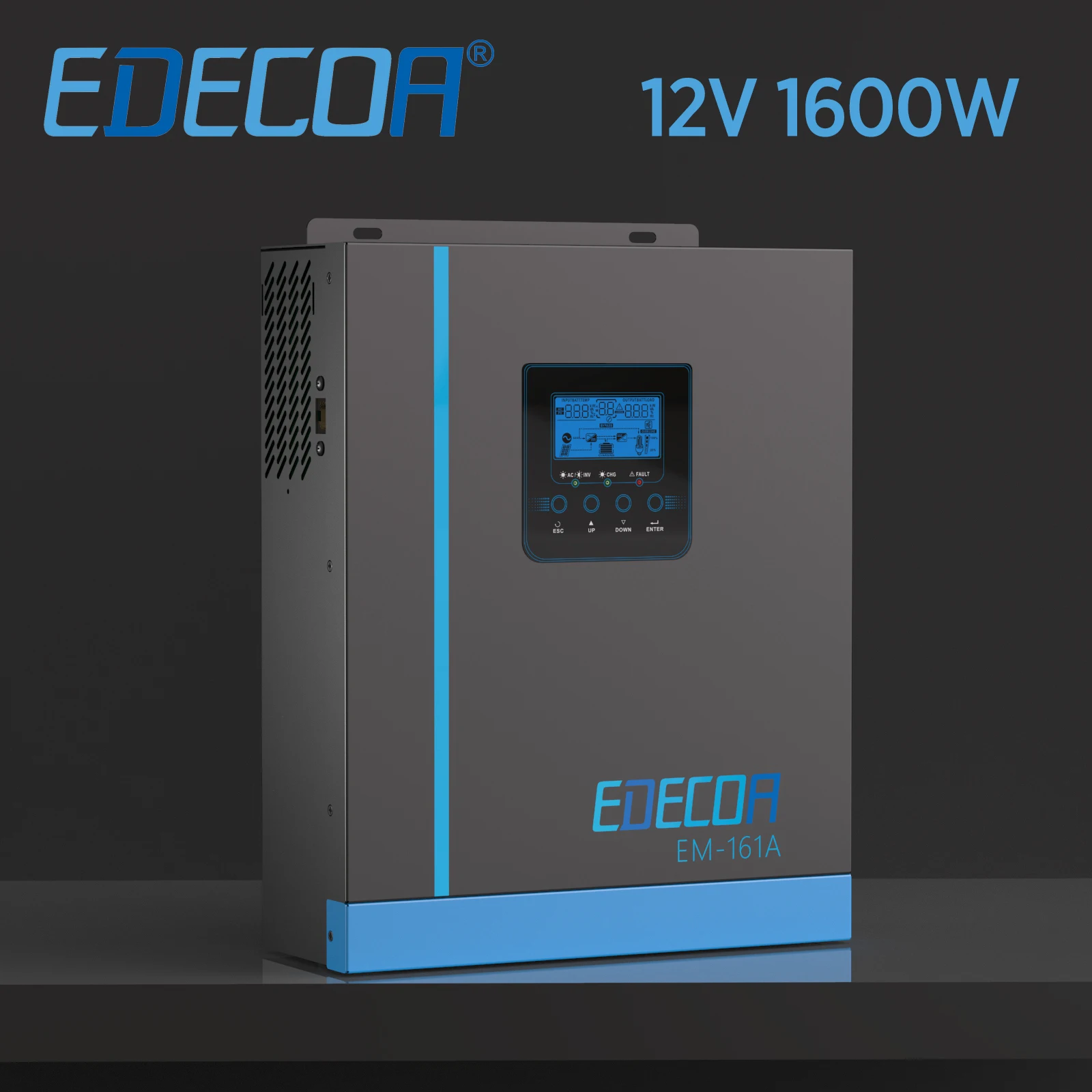 Edecoa Hybrid Solar Inverter 12V 220V 230V 2.2Kva 1600W Built In 80A Mppt Solar Charger Controller Onda Sinusoidale Pura Ups Pv 450Vdc