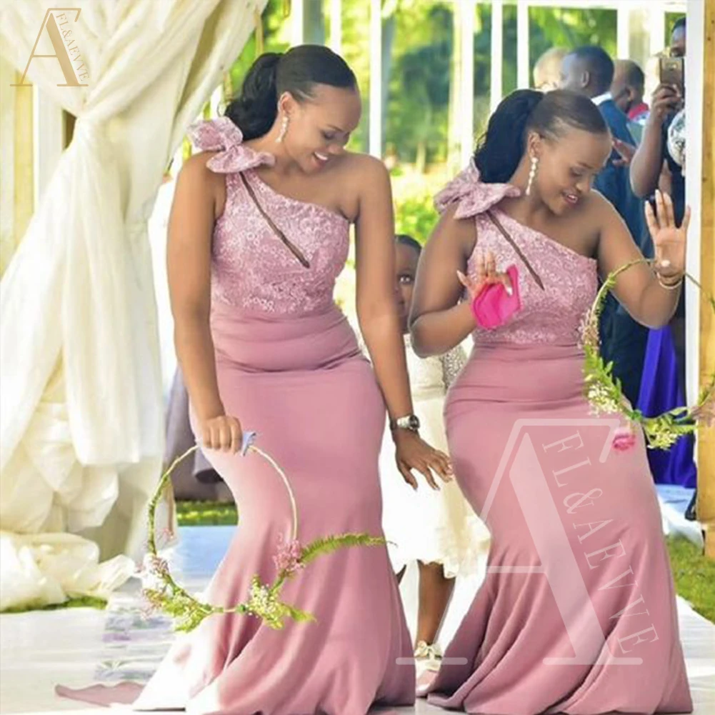 

Женское атласное длинное платье-русалка, розовое длинное платье на одно плечо для свадьбы, подружки невесты, элегантное платье для свадебной церемонии
