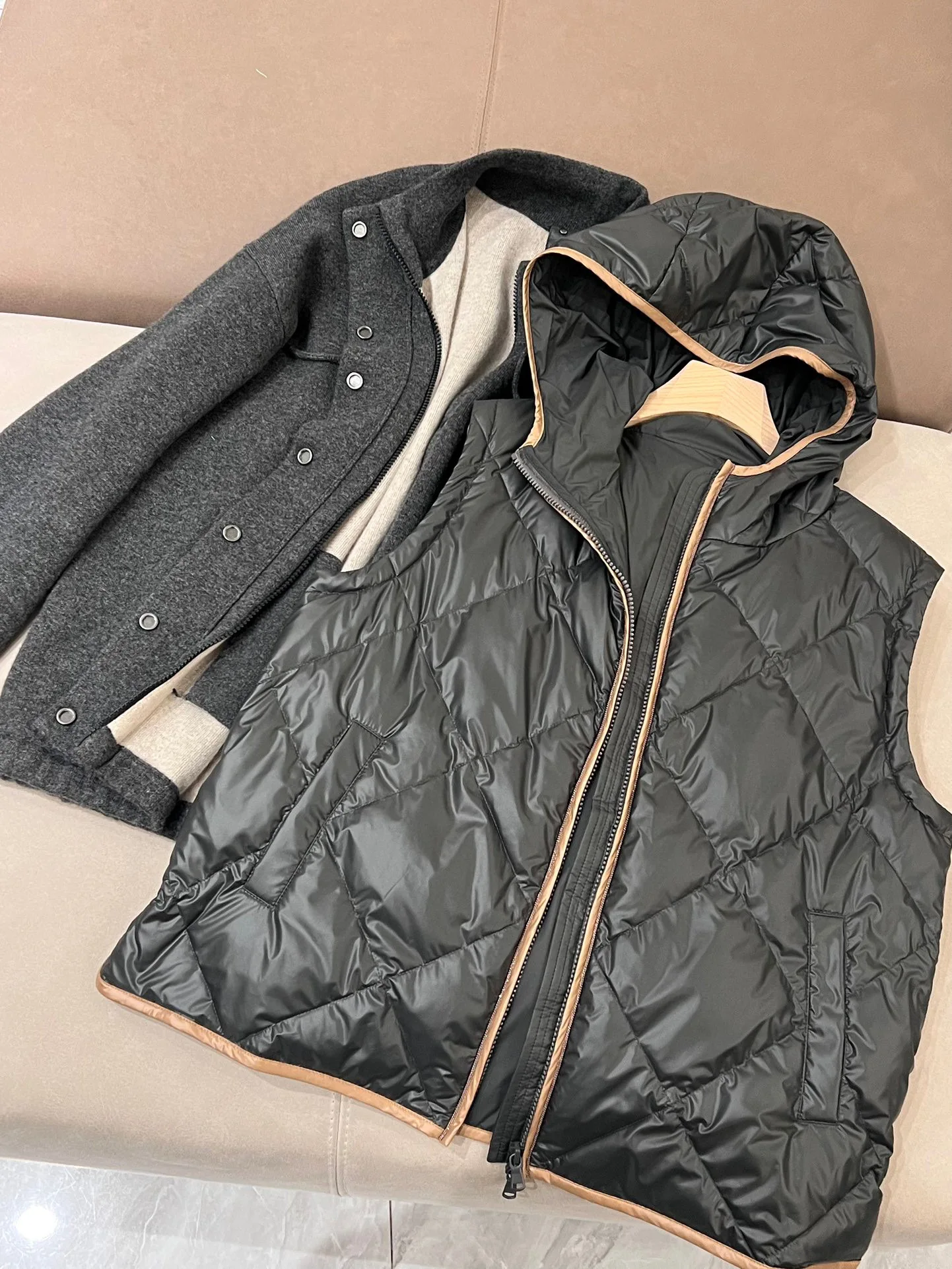 Two piece Set Goose Down Warm and Thickened Cashmere Woolen Coat