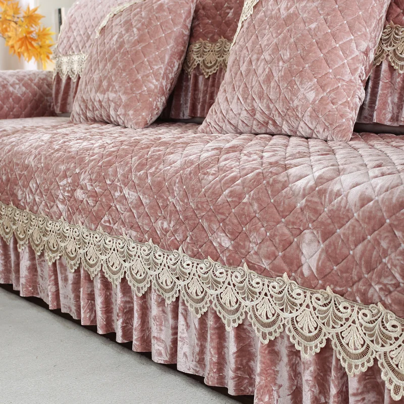 

European Sofa Cover Living Room Thicken Warm Non-slip Plush Sofa Cushion Universal With Hemline Sofa Towel Cushion Full Cover