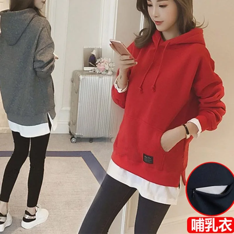 Pregnancy Clothes Nursing Hooded Sweatshirt Breastfeeding Clothes Embroidered Sweatshirt For Pregnant Women Maternity