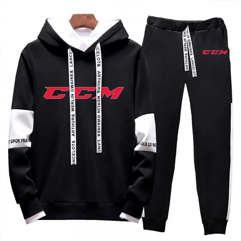 CCM 2023 men's new tricolor sweater with sports hoodie+pants 2-piece set