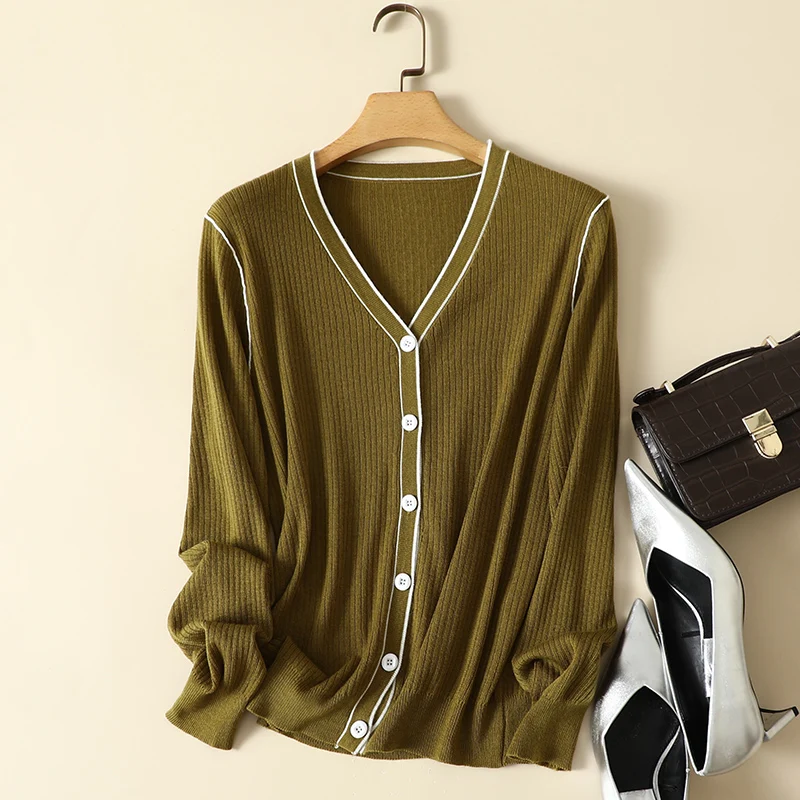

Striped Knitted Button Women Sweater Cardigan Autumn New 2022 V-Neck Solid Female Outwear Coats Top Quality