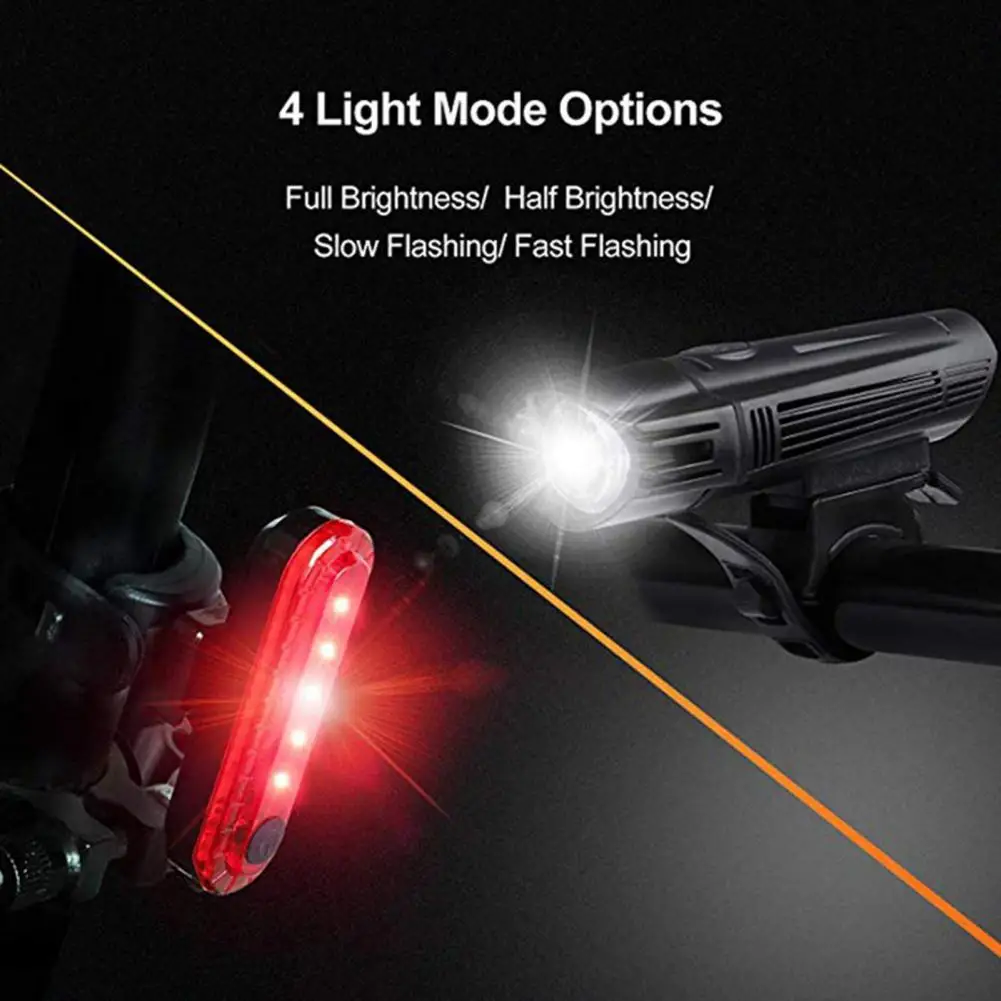 

Headlight Rear Light Two Pieces Easy to Disassemble Four Modes Rechargeable Bike Head Lamp Taillight Set for MTB