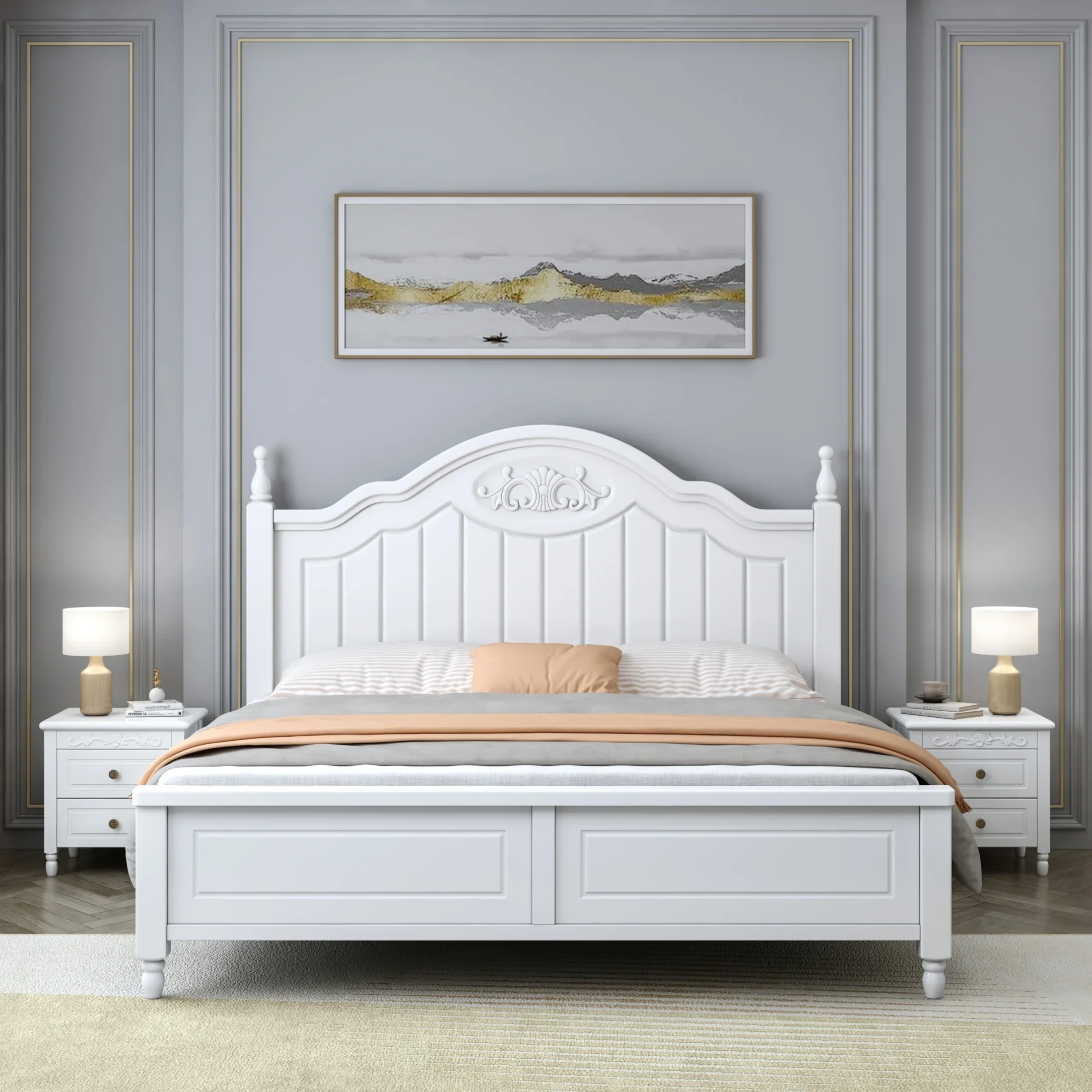 

Американская кровать из массива дерева, 1,8 м двуспальная кровать, белая свадебная кровать, современная простота, 1,5 м высокий ящик для хранения, Главная спальня, большая