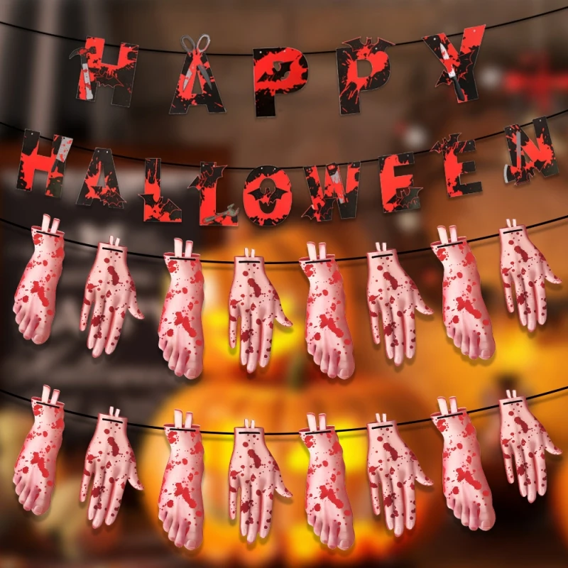 

2023 Halloween Pumpkin Bat Paper String Garlands Witch Hat Horror Ghost Hanging Banners Happy Halloween Day Party Decor For Home