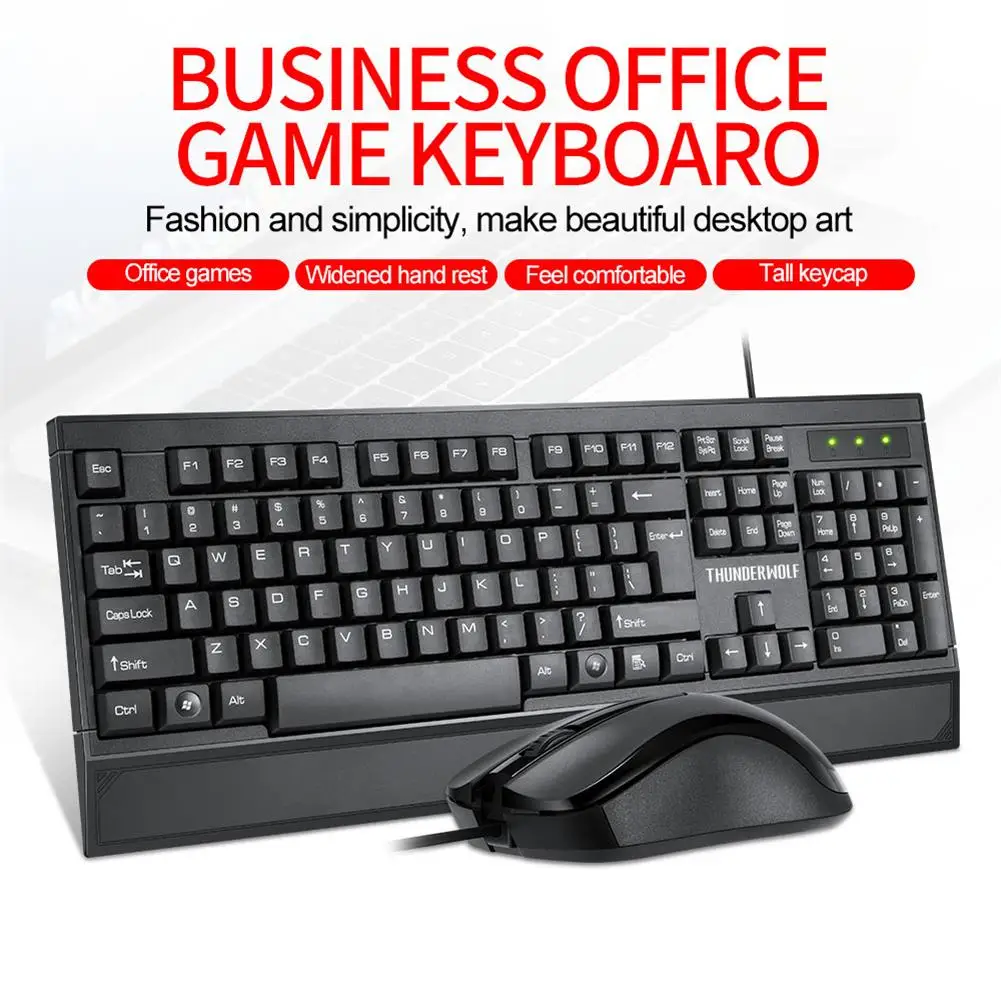 T13 Durable USB Wired Office Keyboard Ergonimics with Wide Hand Rest