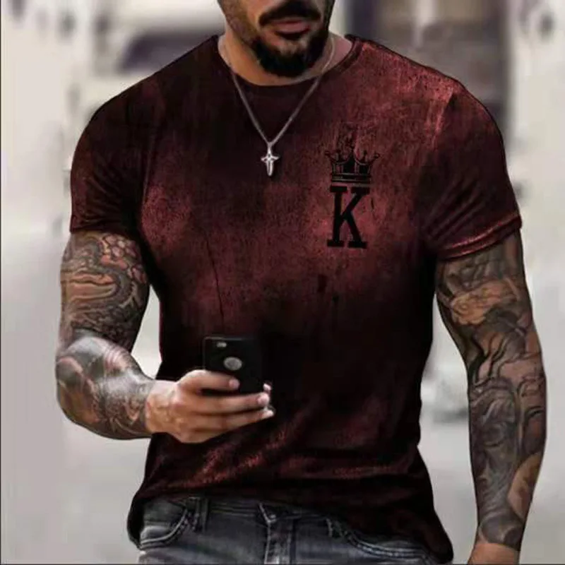 

Men 3D Printing Crown T-shirt Fashion Street Digital Printing Pullover Thin Round Neck Top Large Size Plus Size