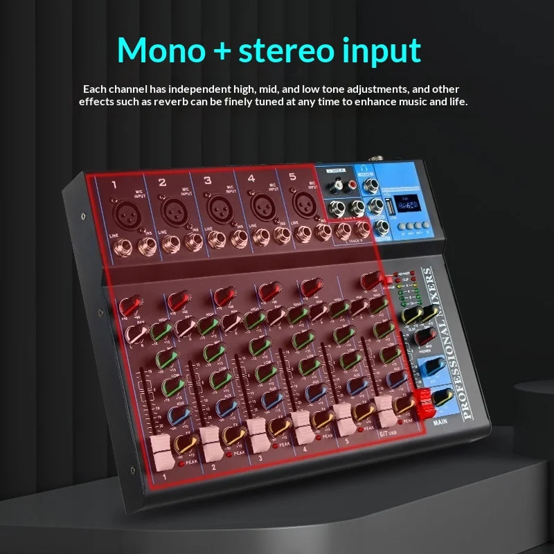 MG 시리즈 프로페셔널 오디오 믹서 - 6채널 블루투스 USB MP3 48V 팬텀 파워 7밴드 EQ 스테이지 DJ 레코딩 스튜디오용