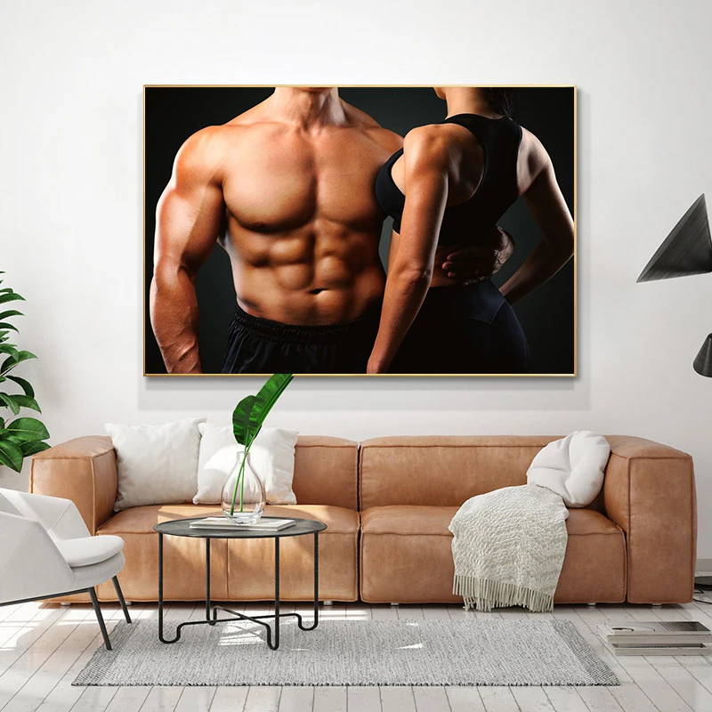 Bodybuilding Fitness Male Female Canvas Poster Print Inspirational Workout Wall Art Picture Gym Training Room Decoration