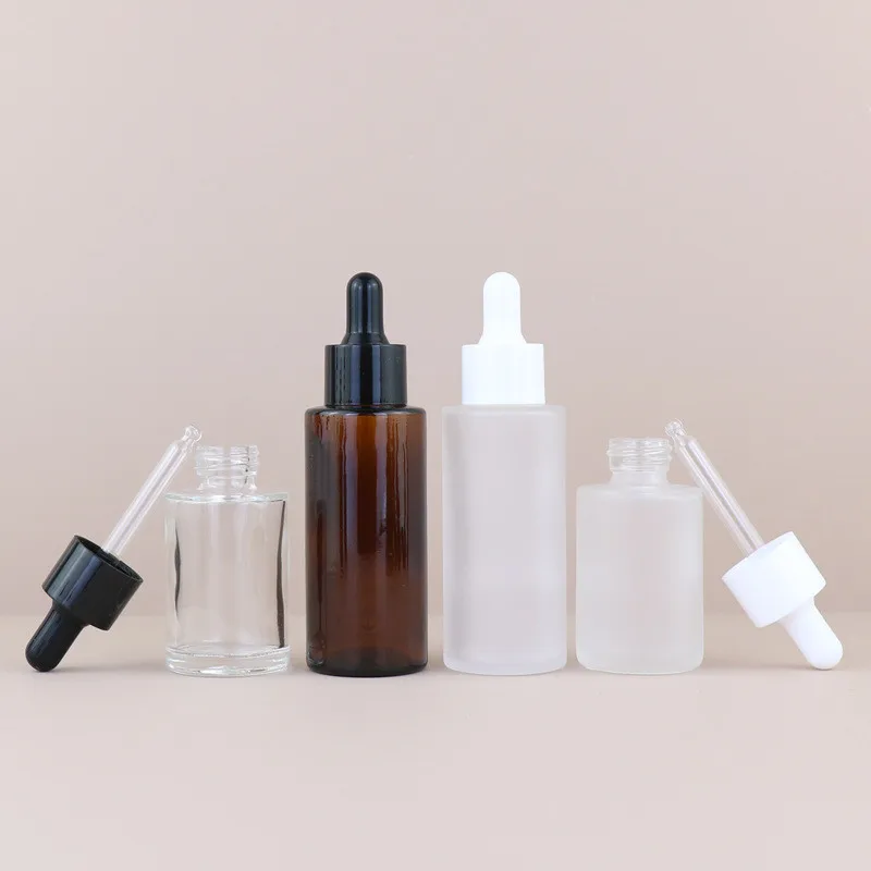 다크 브라운 투명 매트 에센셜 오일 유리 아로마 테라피 액체, 빈 스포이드 병, 리필 가능 마사지 피펫 드롭, 20 ml, 30 ml, 50ml