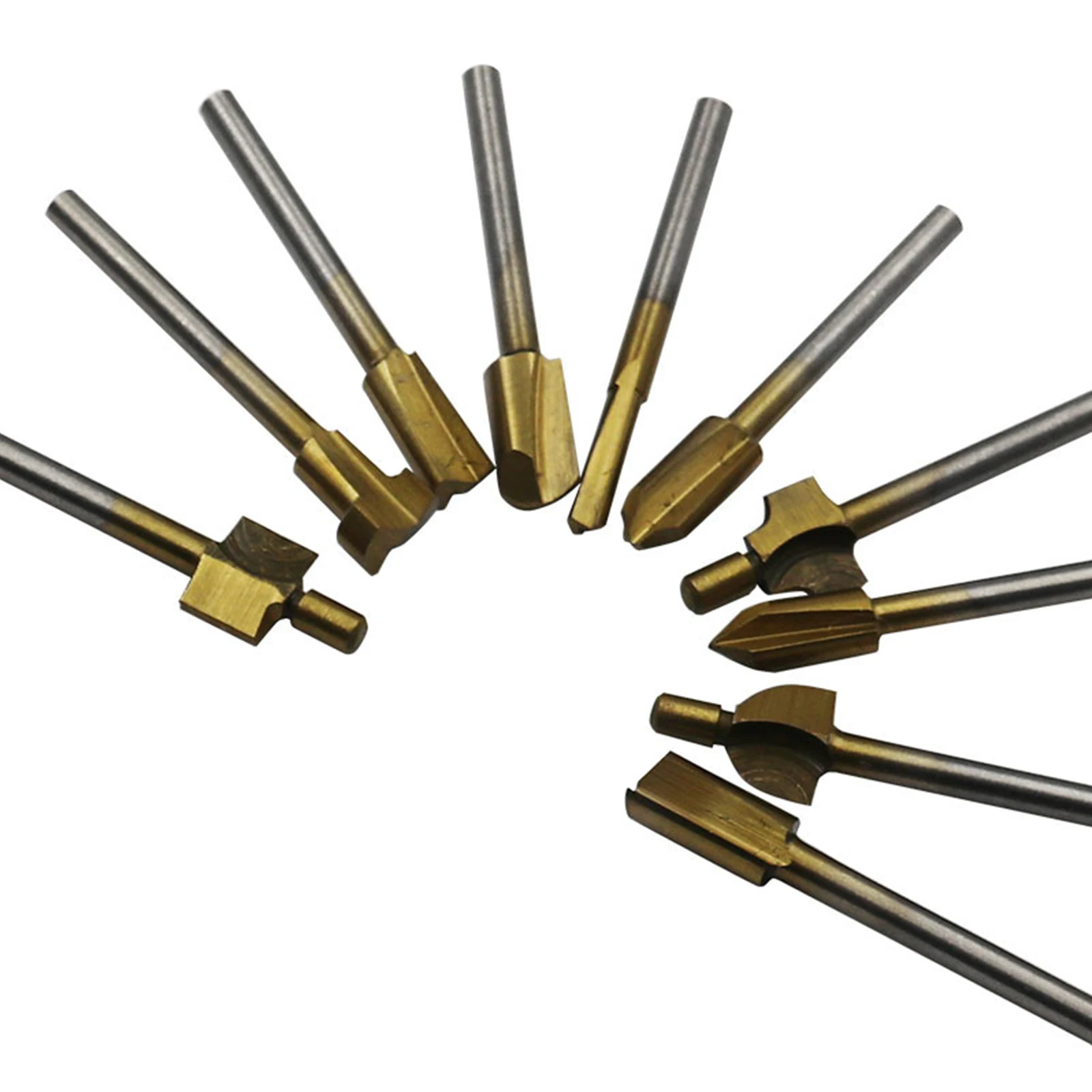

10Pcs Milling Cutter Rotary Tools 3mm Shank Router Bits Titanium Coated For Woodworking Carpentry Cutting Edge Tools Accessories