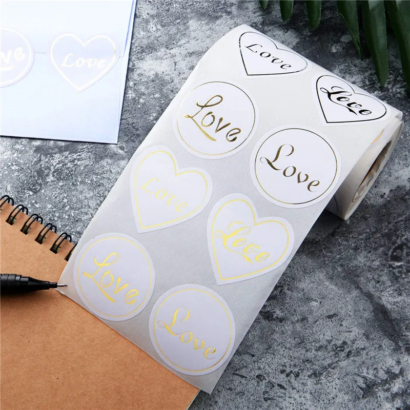하트 브론징 러브 선물 도장 라벨, 접착식 크래프트 도장 스티커, 베이킹 스티커, DIY 작업 문구 스티커, 4 글꼴, 300 개