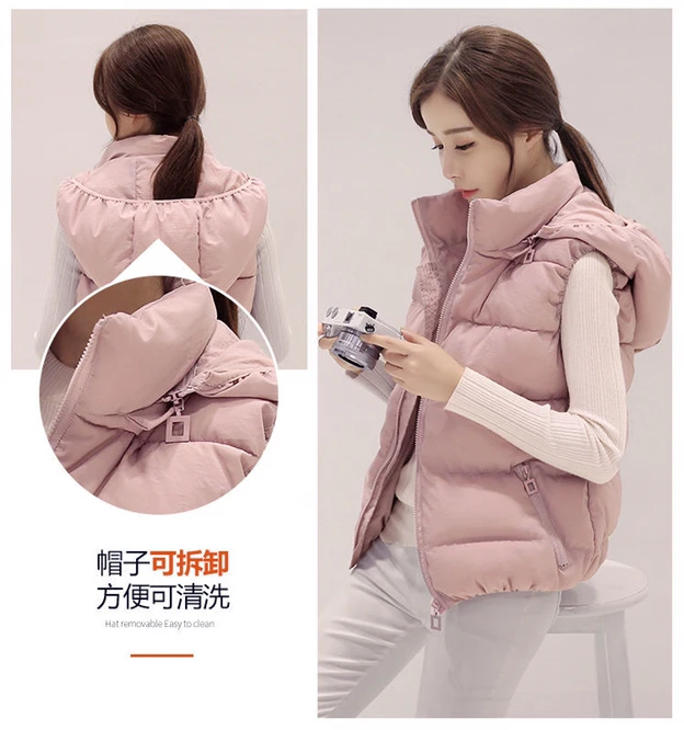 warmest winter coats for women 2021 Autumn Winter Women's Down Cotton Vest  Coat Girls Wear Casual Zipper Hooded Vest To Keep Warm And Light Red long bubble coat