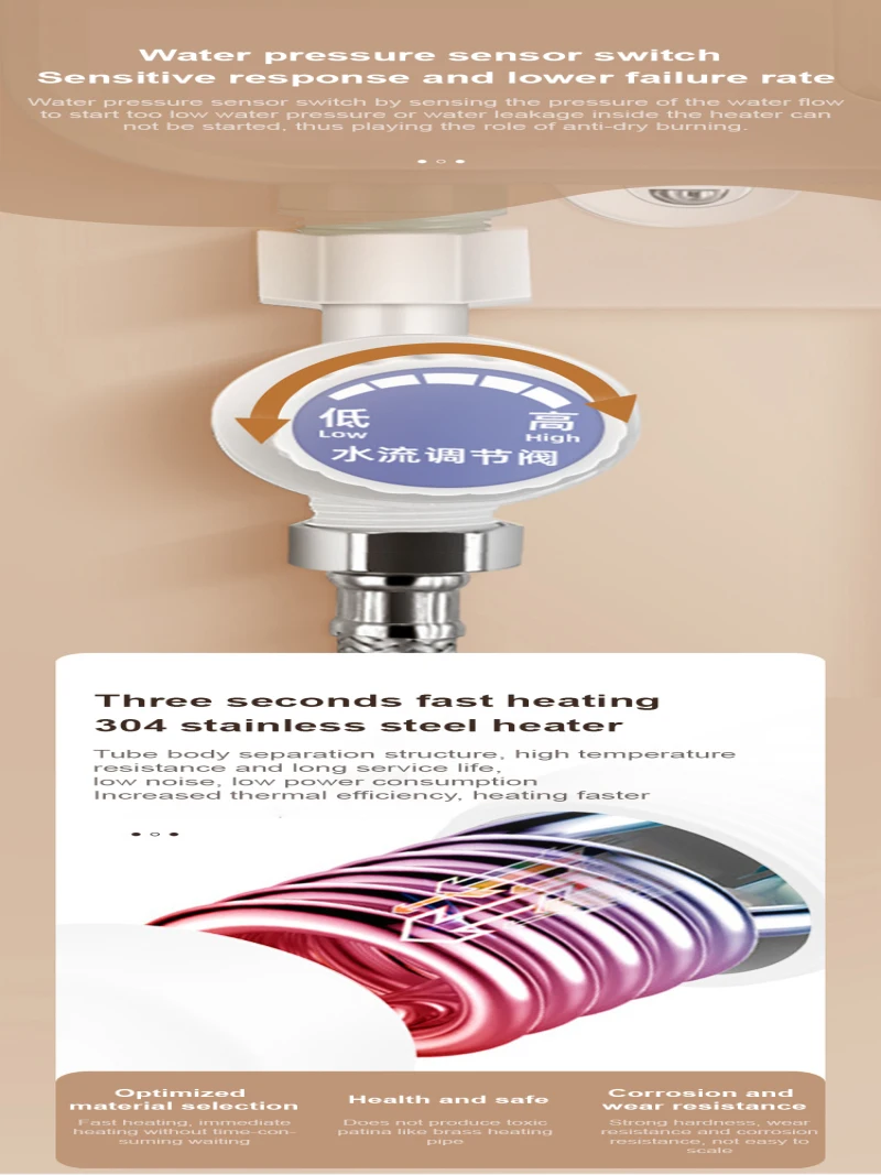 Kitchenette instantaneous noinstallation water heater bath small thermostatic shower water heater