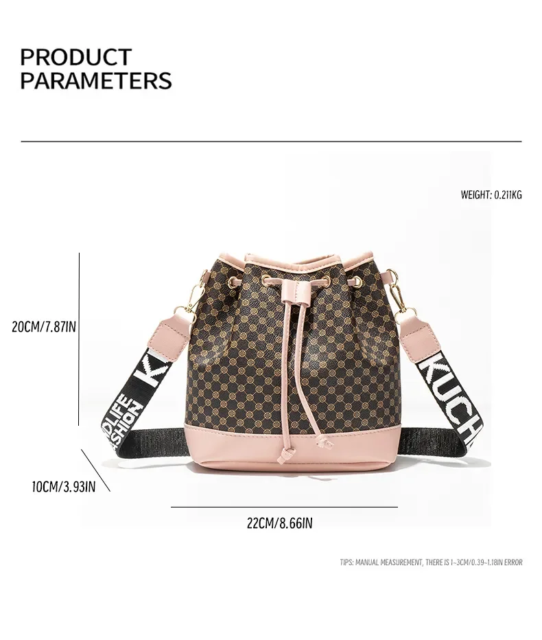 S67a7c66885f9433db38f53e4bea94f1eM Fashion Versatile Women's Bucket Bag Cross Body Storage Single Shoulder Bag Drawstring Printed Messenger Bag Mallzona