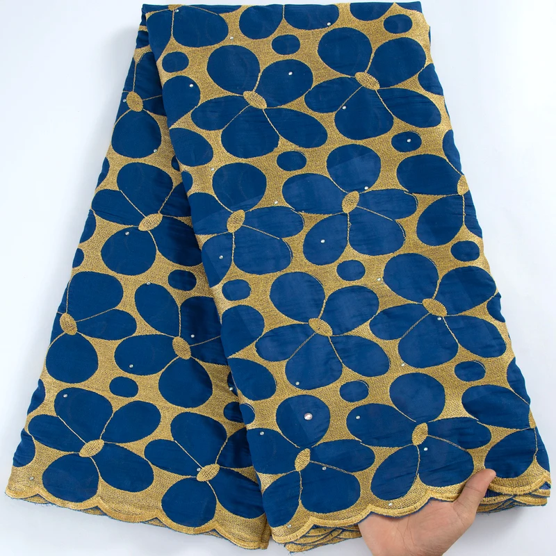 

African Nigerian Dry Lace Fabric 2022 High Quality Blue Cotton Lace Fabric Swiss Voile Lace In Switzerland With Stones 2995A