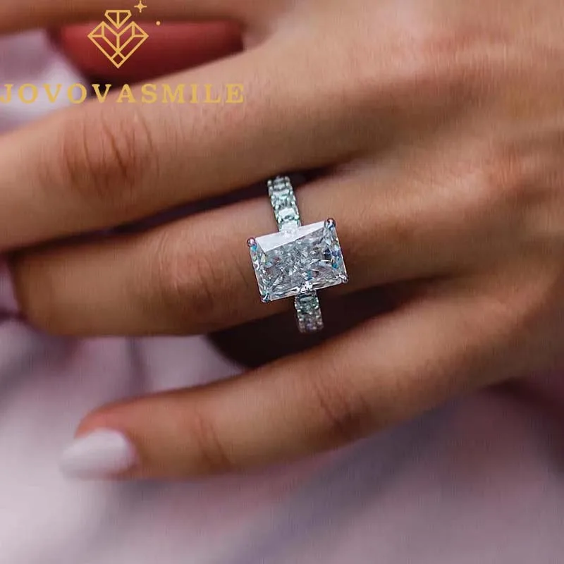 JOVOVASMILE 18k White Gold Moissanite Wedding Rings 6 Carat 12x8.75mm Crushed Ice Radiant cut 3x2mm Full Eternity Band for Woman 24 carat white gold