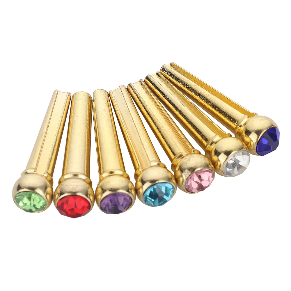 

6Pcs Guitar Strings Nail Acoustic Guitar Inlaid Crystal Gems Metal String Pins Guitar Strings Nails 7Color