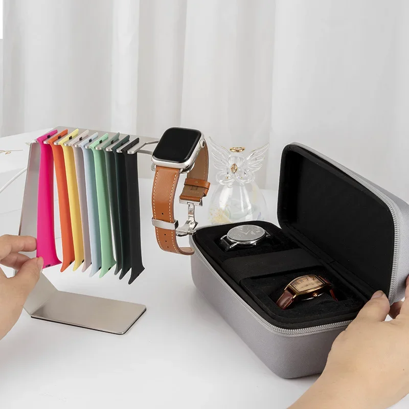 Premium Metal Apple Watch Stand with Storage Strap for Organization Smart Watch Charging Bracket Easy Replace Strap Space Saving