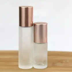 Rose Gold Pink Glass Roller Bottle - Thick Glass, 5ml & 10ml, Perfect for Essential Oils and Perfumes (Frosted Clear)