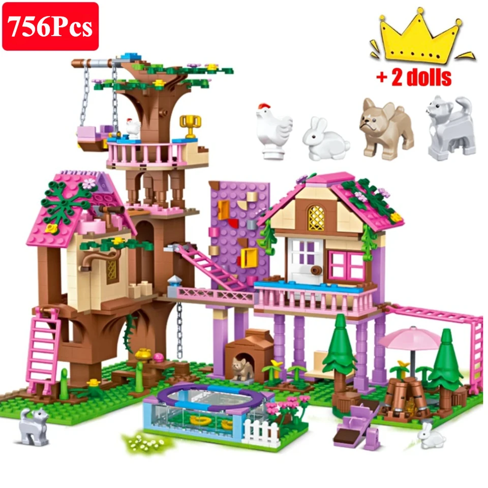 Friends City Baumhaus Sommerferien Villa Schloss Bausteine Garten Schwimmbad Modellfiguren Spielzeug für Kinder_voghion.com