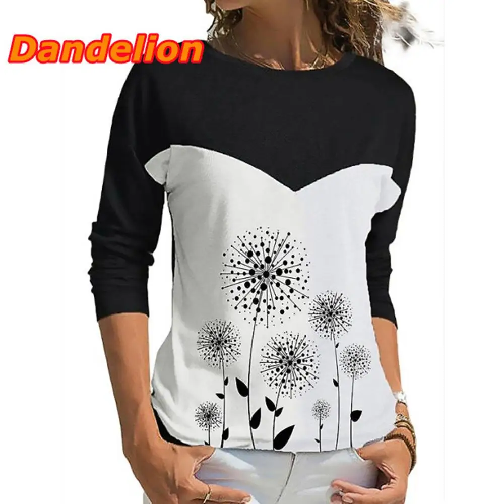 2022 New Spring Autumn Women's Fashion Loose Casual Floral Print Long Sleeve Floral Print Round Neck Autumn Tshirt Tops Blouses mens graphic tees