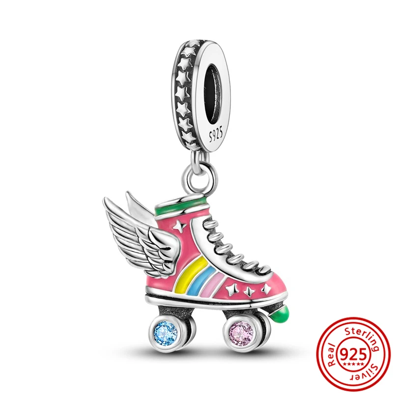 Cuentas colgantes de plata de ley 925 para mujer, patines de ruedas con alas, zapatos, botas, compatible con pulsera Pandora Original, joyería