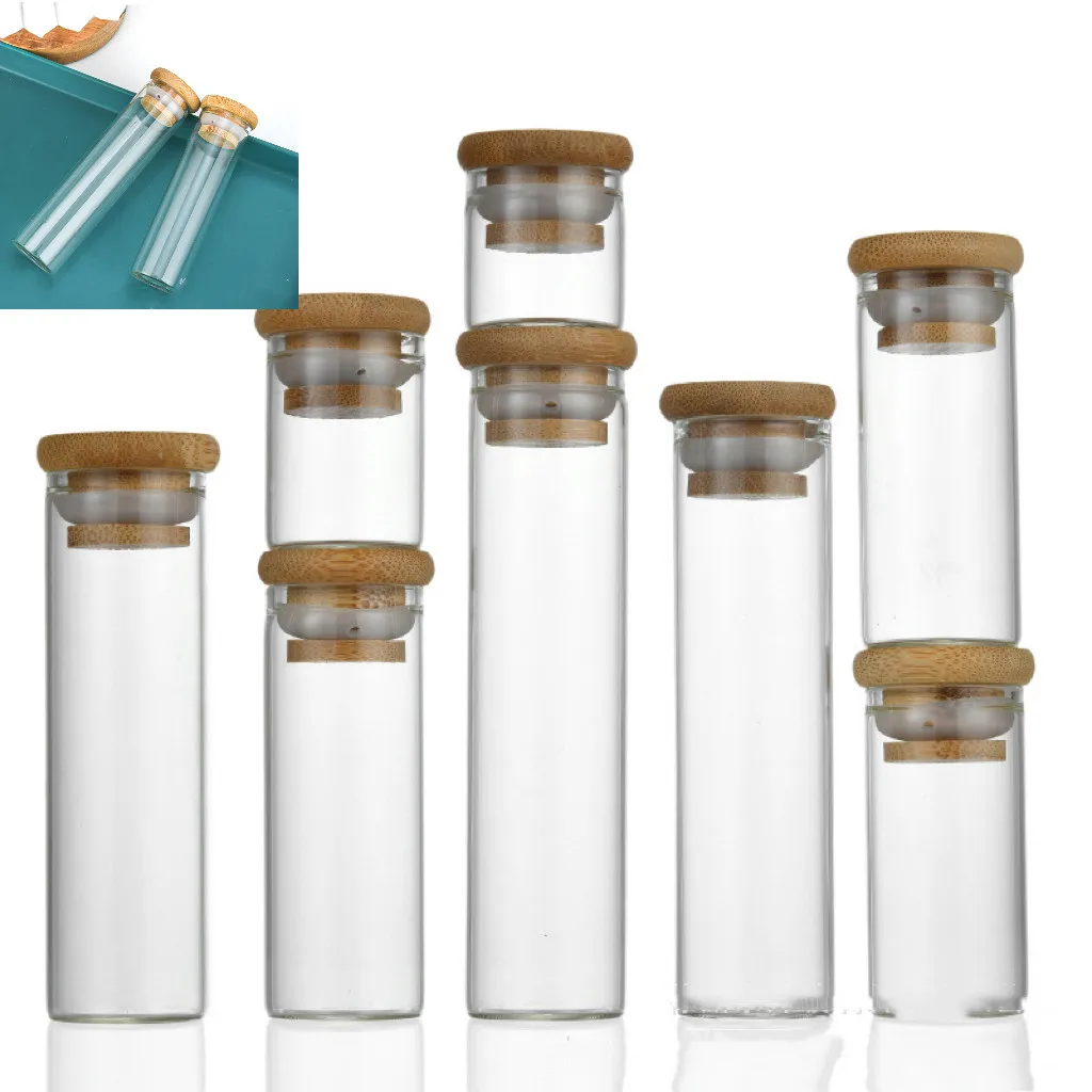 5X 12-110ml Sealed Glass Bottles Jars New Tea Coffee Beans Transparent Storage Boxes Candy and Snack Tins With Bamboo Lid Jars 6