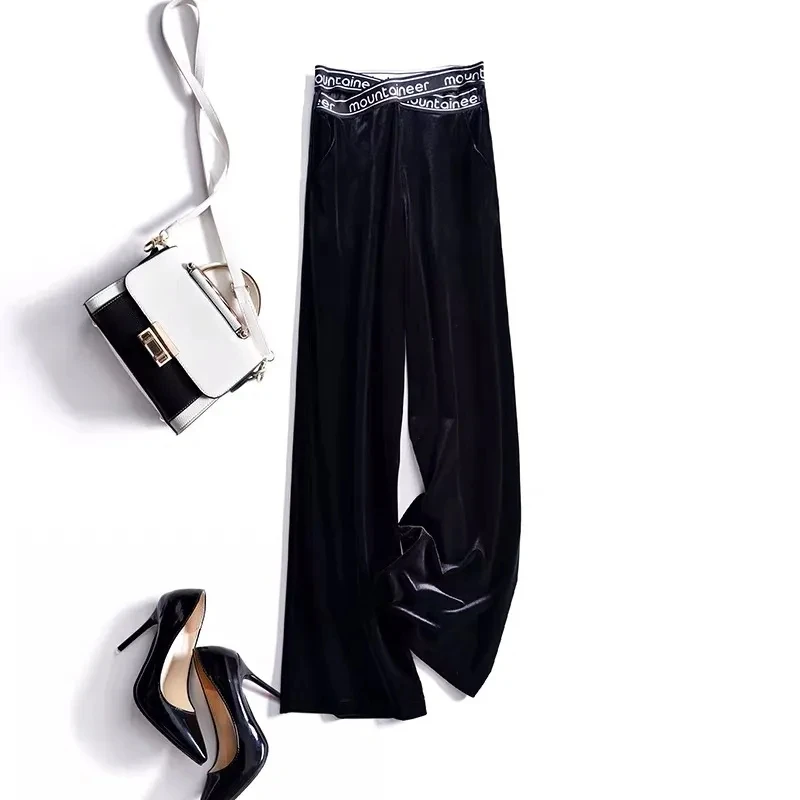 Golden Velvet Wide-leg Pants For Women In Autumn And Winter Are Loose And Slim. Straight Micro-trumpet Fashion Casual Pants.