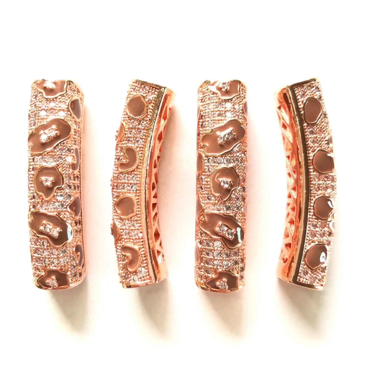 5pcs/lot Brown Leopard Print Tube Bar Spacer for Women Bracelet Making Gold-Plate Girl Jewelry Centerpiece Waist Accessory Bulk