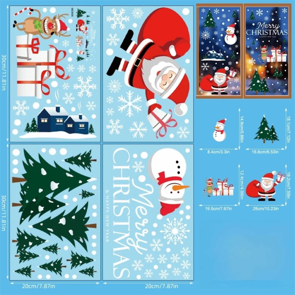 PVC Christmas Window Stickers Static Cling Merry Xmas Decals