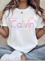 Y2K Aesthetic Printed T-Shirt Retro Print Loose Casual TopCasual Versatile Round Neck Short Sleeved Daily Commuting Trendy Top 1