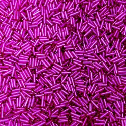 Silver Color Line Tube Glass Beads for DIY Jewelry and Accessories (10g) (Hot Pink)