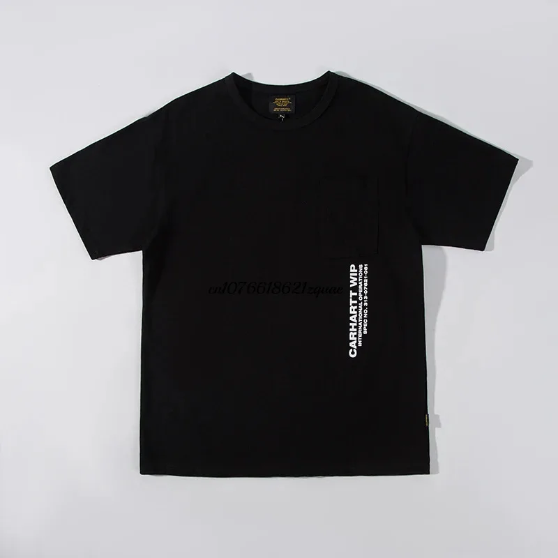 Carhartt WIP 순면 밀리터리 스타일 포켓 프린트 라운드넥 반팔 티셔츠, 캐주얼 상의, 무게추 여름