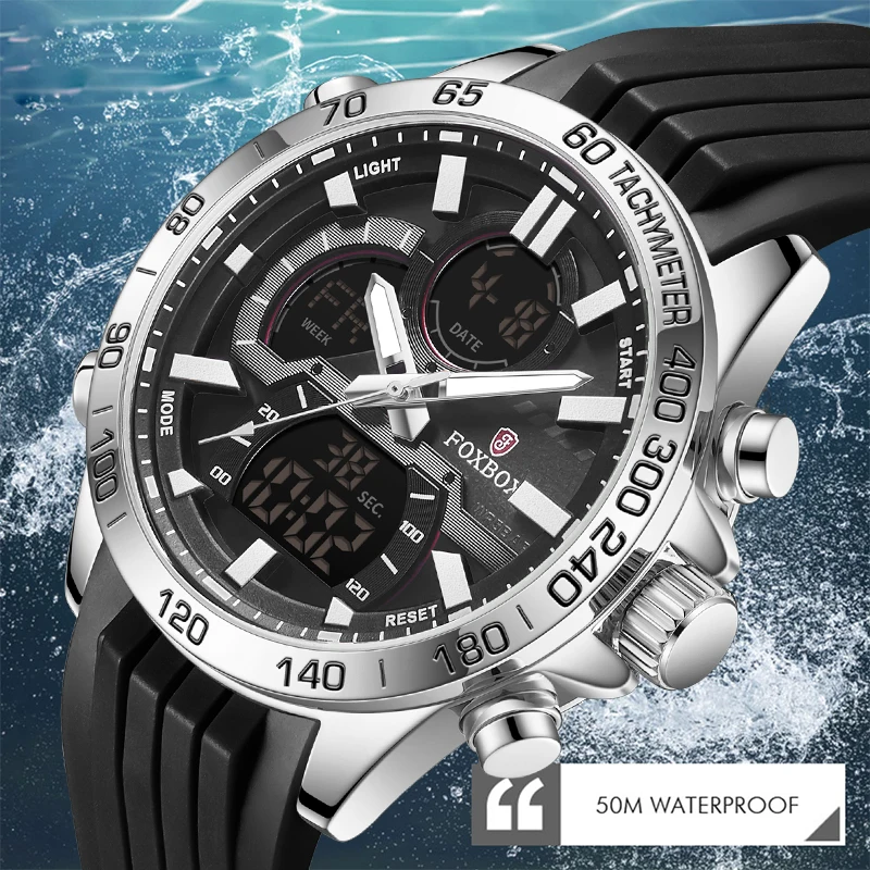 Top FOXBOX Mens Luxury Digital Quartz Watches Sport Waterproof Military Wrist Watch Male Casual Clock Watches Relogio Masculino