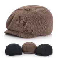 Gatsby Flat Berets Hats Men Vintage Newsboy Caps Gorras Vintage Striped Herringbone Wild Octagon Caps British Street Hat 3